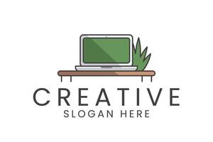 Creative laptop desk for technology company and business branding use vector