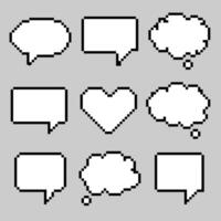 Pixel Art Speech Bubble Set . Pixelated speech and thought bubbles in 8 bit style,perfect for retro game UI design, chat apps, digital stickers, comic templates, pixel art projects. illustration vector