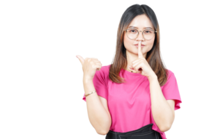 A woman in glasses is making a gesture with her finger png