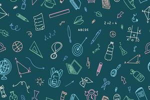 Seamless pattern of school stationery items in doodle style. Suitable for textile fabric design, wrapping paper and website wallpaper. illustration vector