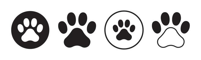 Paw footprint icon set, paw print icons in different style vector