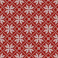 Scandinavian knitted seamless pattern. Norwegian native style sweater with snowflakes. Wool texture. Winter holiday background, red white colored vector