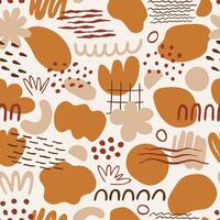 Seamless pattern with organic shapes spots, lines, dots, waves, flowers. Abstract illustration with doodles in simple modern style. Design for fabric, package, cover, wall art, flyers, prints. vector