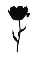 Tulip in black silhouette. Beautiful sketch flower, spring decor. Drawing simple element of minimal style for Mother Day, Canadian Tulip Festival vector