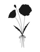 Bouquet of silhouettes of various wildflowers in black color. Hand drawn flower shapes, meadow herbs, wild plants, and botanical elements for design projects, illustration vector