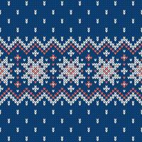 Scandinavian knitted seamless pattern. Norwegian native style sweater, ornament with snowflakes. Fair Isle design. Wool texture. Winter holiday background, red blue white vector