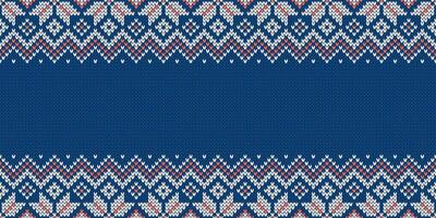 Knitwear texture. Template with empty place for text. Traditional seasonal seamless wide background for holiday design, border. Winter knitted sweater pattern with snowflakes. Christmas illustration. vector