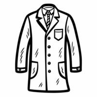Hand Drawn Lab Coat Illustration with Buttons and Pockets in Black and White vector