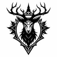 Intricate Deer Head Illustration with Antlers and Geometric Design Elements vector
