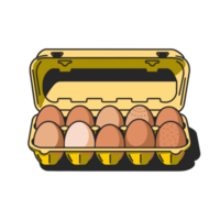 A yellow egg carton holds a neatly arranged set of eggs, each varying slightly in color and texture. cutouts png