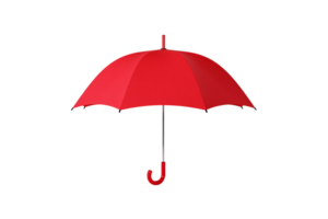 Red Umbrella Viewed from Above with Black Shaft and Red Curved Handle, Isolated on a Clear Transparent Background, Symbolizing Readiness for Rain, Compact Design, and Vibrant Color png
