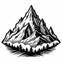 Monochrome Mountain Range with Pine Trees in Vintage Style Stock Illustration vector