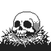 pixelated skull in grayscale spooky retro digital art with 8 bit style, horror aesthetic vector