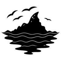 The mountain is surrounded by a body of water vector