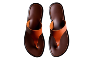 Pair of Simple Brown Leather Thong Sandals or Flip-Flops Displayed from a Top-Down Perspective on a Transparent Background, Highlighting Casual Style, Comfort, and Natural Material png