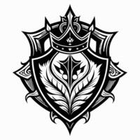 Regal Crest with Crown and Shield Design in Intricate Black and White Illustration vector