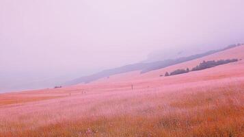 Pink Hues Across Rolling Hills Landscape photo