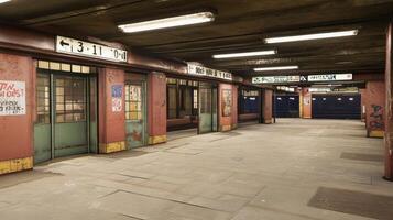 Abandoned Subway Station Platform Showing Decay and Age photo