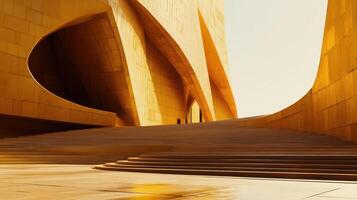 Golden Architectural Structure With Steps And Arched Walls photo