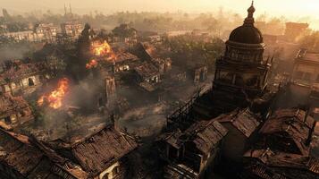 Devastation and Ruin in a Historic Cityscape After a Fire photo