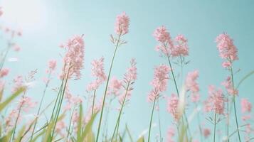 Delicate Pink Flowers Swaying Gently In Summer Breeze photo