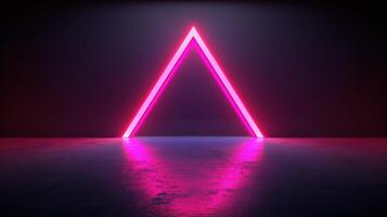 Pink Neon Triangle Illuminates Dark Room Floor photo
