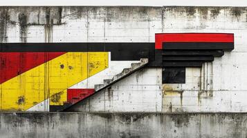 Abstract Concrete Wall Art Featuring Stairs and Bold Colors photo
