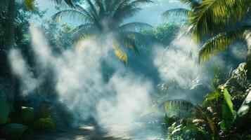 Misty Tropical Jungle Path Scene With Lush Greenery photo