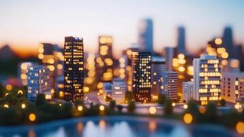 Illuminated Cityscape Model at Twilight photo