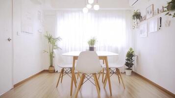 Bright Minimalist Dining Room With White Table And Chairs photo