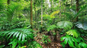 Lush Green Rainforest Canopy With Varied Tropical Plants photo