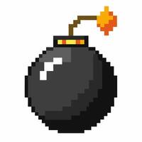 Retro Pixel Art Bomb Icon with Lit Fuse Classic Game Style vector