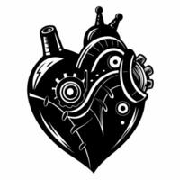 Steampunk Mechanical Heart Illustration with Gears and Pipes in Black and White vector