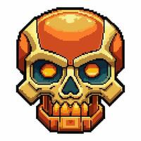 Retro Pixel Art Robotic Skull Illustration with Bright Colors and Detailed Design vector