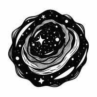 Abstract Cosmic Swirl with Stars and Waves in Black and White Design vector