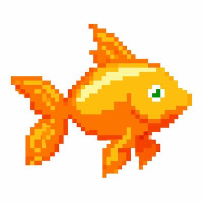 Retro Pixel Art Orange Fish Illustration for Games or Digital Art Projects