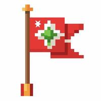 Pixel Art Red Flag with Star and Cross Design on Wooden Pole vector