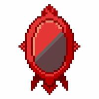 Retro Pixel Art Red Mirror with Vintage Frame for Gaming UI and Design Projects vector