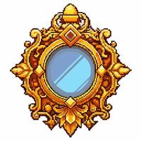Ornate Vintage Round Mirror in Pixel Art Design with Gold Detailing vector