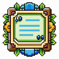 Pixel Art Floral Frame with Decorative Border and Leaves in Retro Style vector