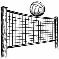Hand Drawn Volleyball Net with Ball Illustration Black and White Art vector
