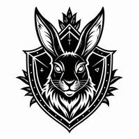 Intricate Rabbit Crest with Geometric Detail in Monochrome vector