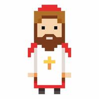Pixel Art Priest with Cross in Red and White Attire 8 bit Retro Religious Character Illustration vector