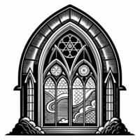 Ornate Gothic Church Window with Intricate Geometric Patterns vector