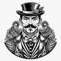 Steampunk Gentleman Portrait in Vintage Victorian Style with Intricate Patterns vector