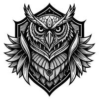 Intricate Owl Crest Design Monochrome Art with Geometric Elements vector