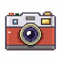 Retro Pixel Art Vintage Camera Icon in 8 bit Style for Digital Creativity vector