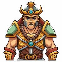 Pixel Art Medieval Warrior Character in Armor with Helmet and Chain Mail vector