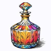 Elegant Vintage Perfume Bottle in Colorful Art Deco Illustration Style vector