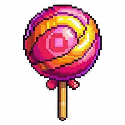 Colorful Pixel Art Lollipop Illustration for Retro Gaming Designs